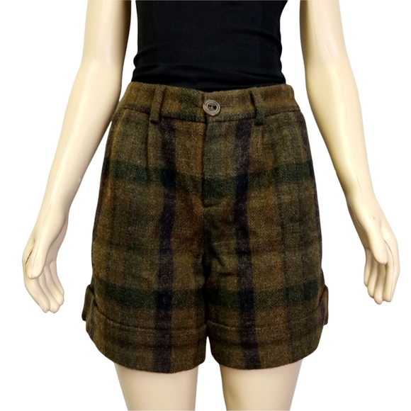 A.P.C. Wool Green Plaid Shorts M - Picture 1 of 14